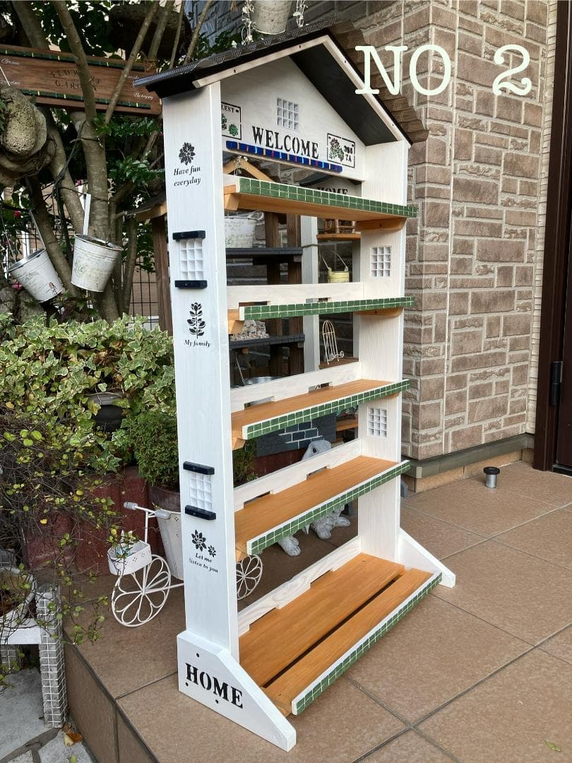 No2　 三角お屋根の簡単移動 多肉植物棚　welcome　white　5段
