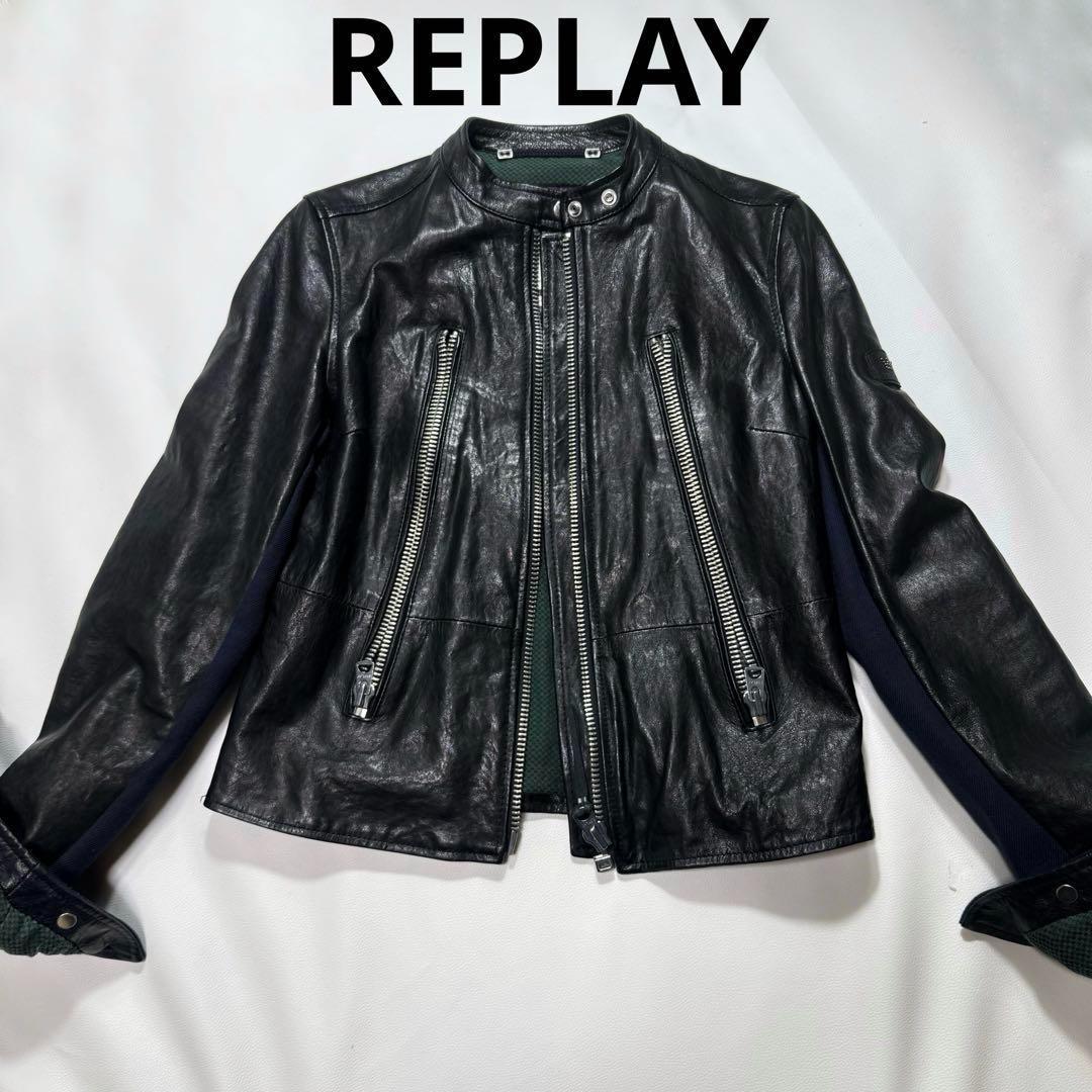 リプレイ REPLAY カウレザー 八の字ライダース シングル Sサイズ