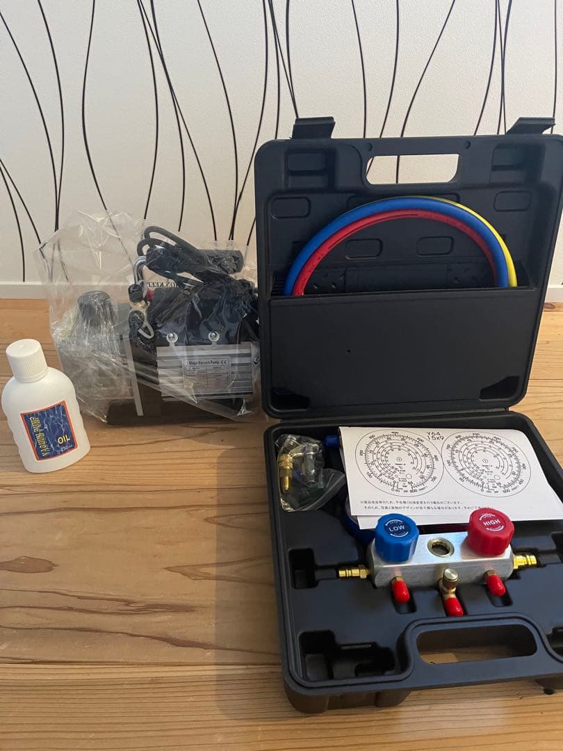 電動真空ポンプ&マニホールドゲージセット 60L/min