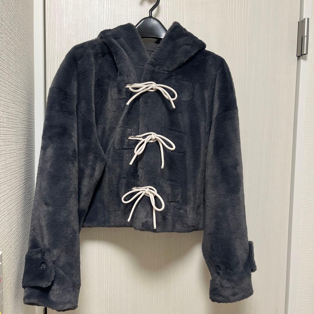 クリーニング済 FURFUR フード付きグレー ファー コート