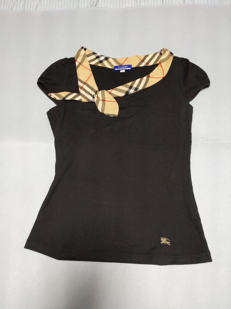 バーバリーブルーレーベル ノバチェックリボンタイ　半袖カットソー　黒38