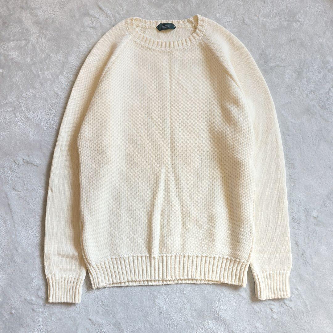 美品 ZANONE ラグランスリーブ アイボリー セーター 50 クルーネック