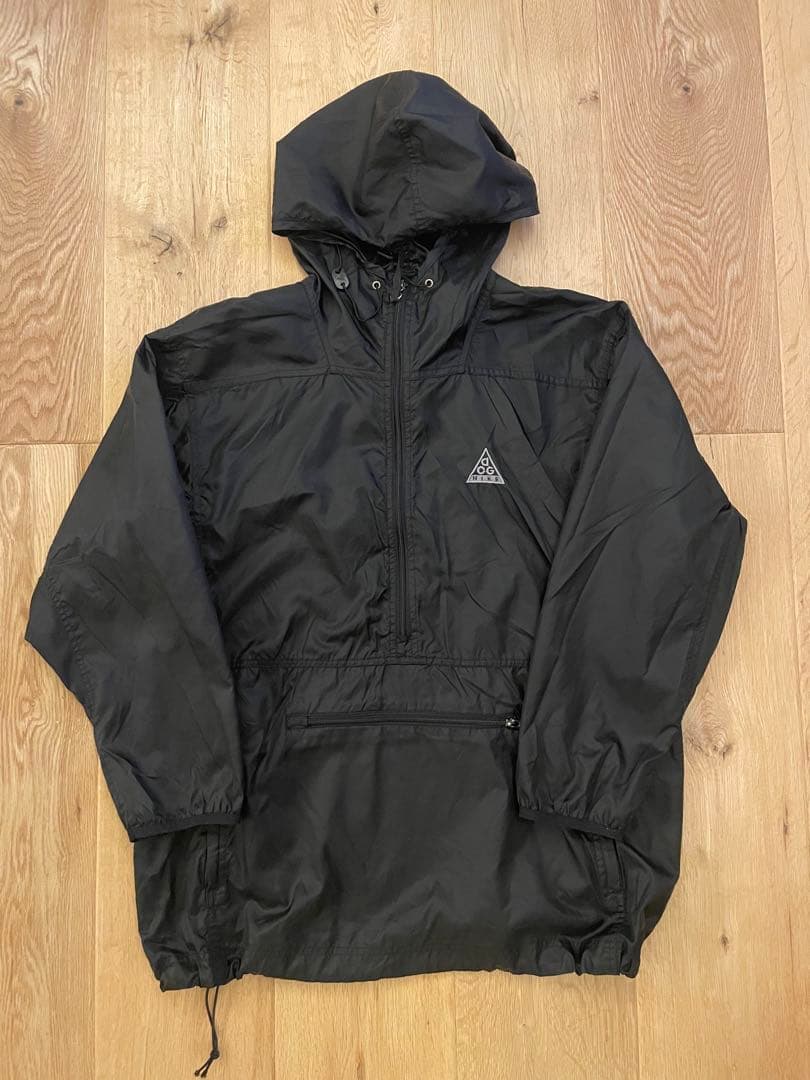 【美品】90's NIKE ACG ナイロンアノラック 刺繍ロゴ ブラック