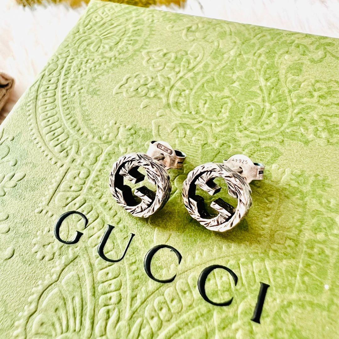 GUCCI　グッチ　ピアス　アラベスク　燻　インターロッキング　GGロゴ