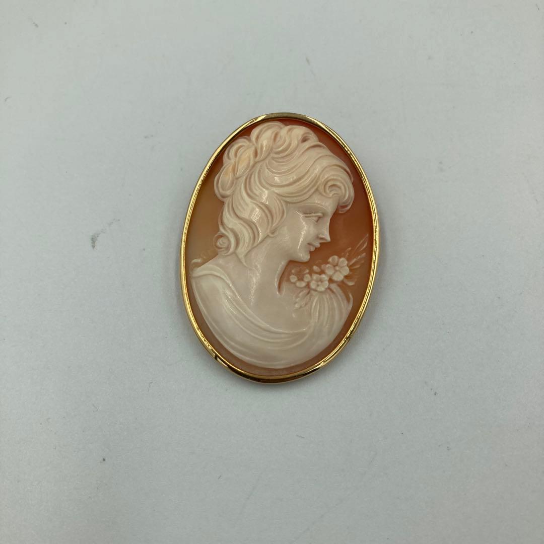 【5508】カメオシェルブローチ ペンダントヘッド　女性の横顔　18k部分有り