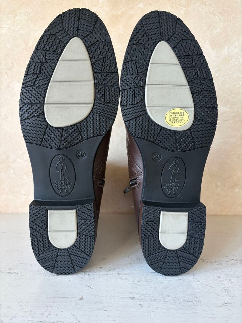 新品 あしながおじさん ブーツ 24.0 茶 サイドゴア