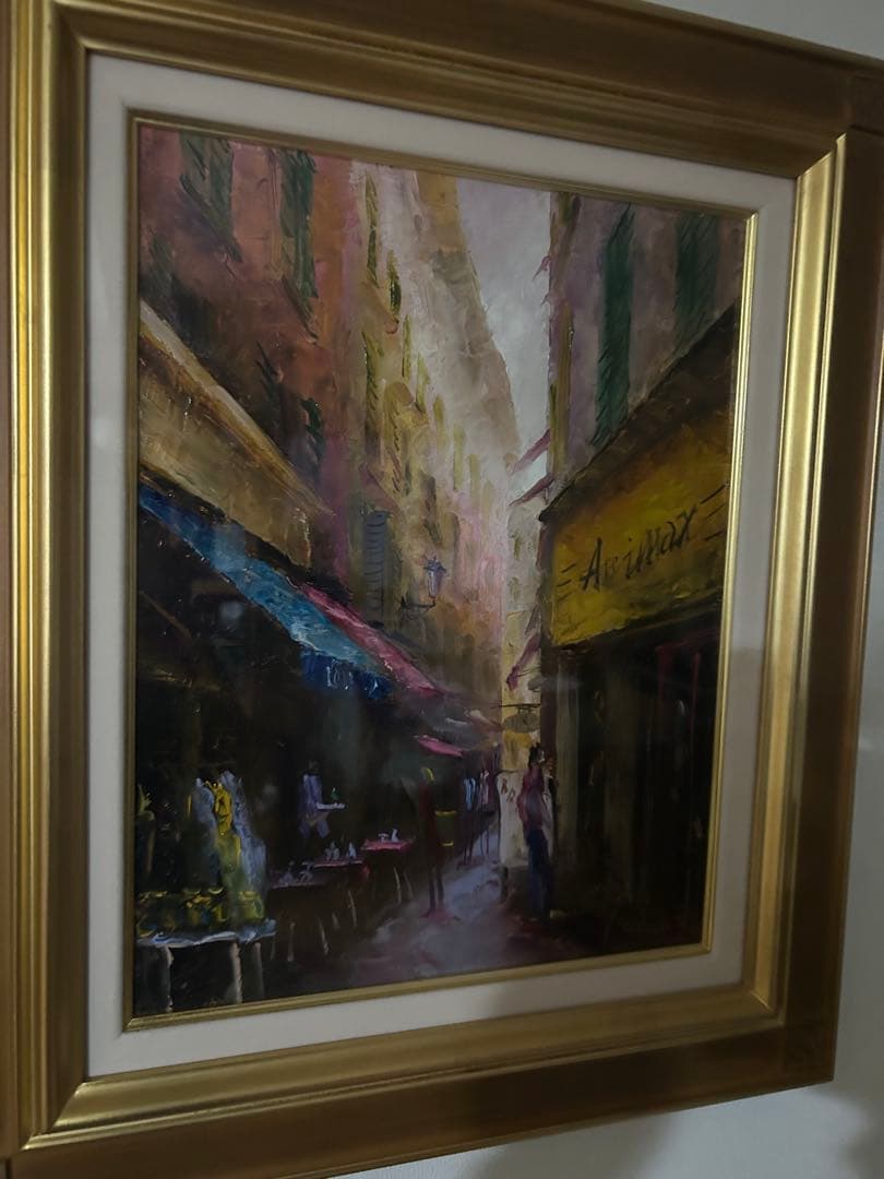 山口真功　油彩画　[黄色い看板のある街角] F6サイズ