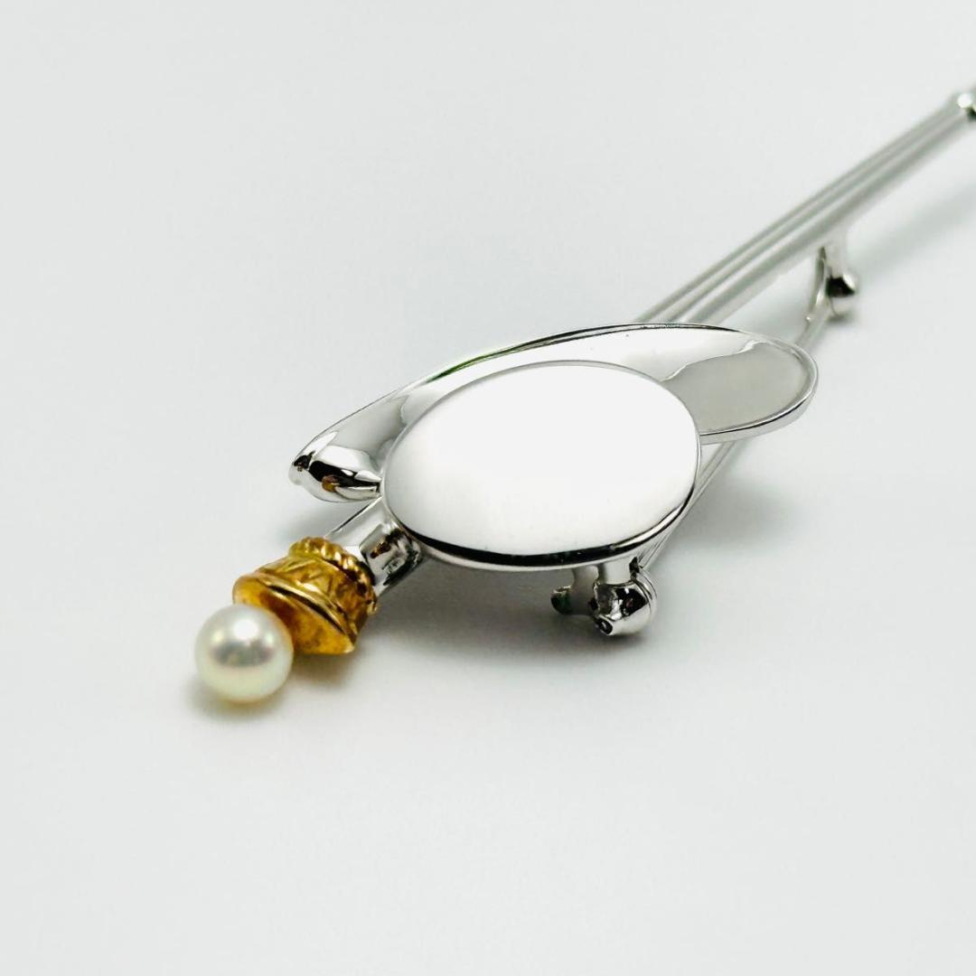 MIKIMOTO コンビ　ブローチ　パール　ハット　ステッキ　k18 シルバー