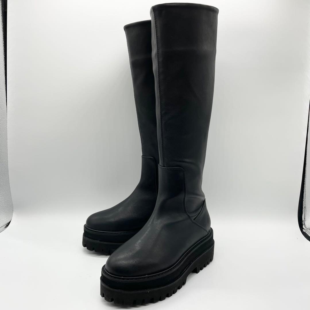 【美品】JEANASIS ジーナシス ビガーロングブーツ 厚底 黒 23.5cm