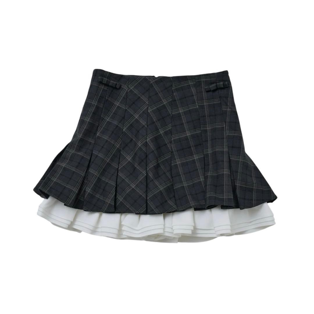 スカート Ribbon pleats frill mini skirt (check/M)