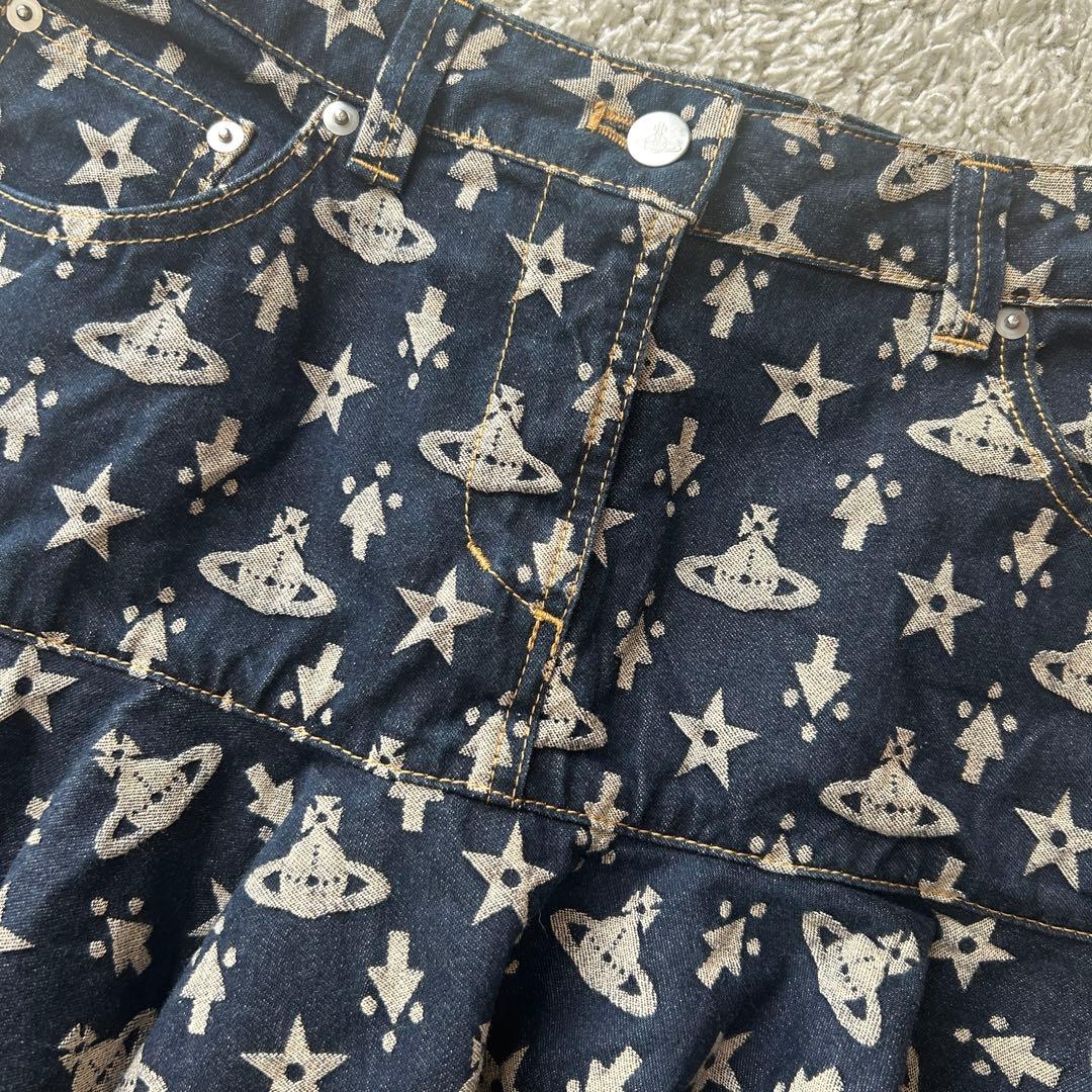 ヴィヴィアンウエストウッド　オーブ ミニスカート　フリル　デニム　総柄　RED