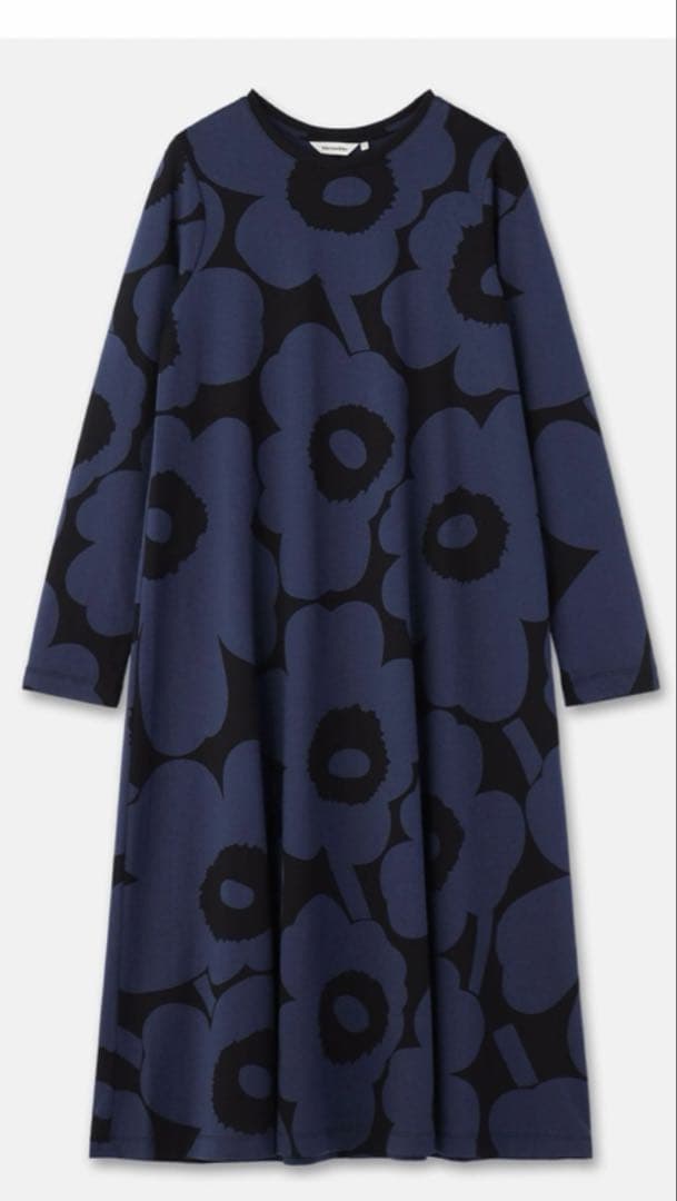 【新品】マリメッコLehtokieloウニッコワンピース Lネイビー×ブラック