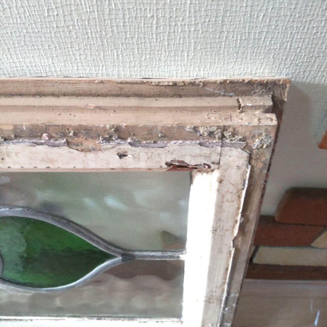 アンティーク　ステンドグラス　窓枠　イギリス　希少　ローズ柄