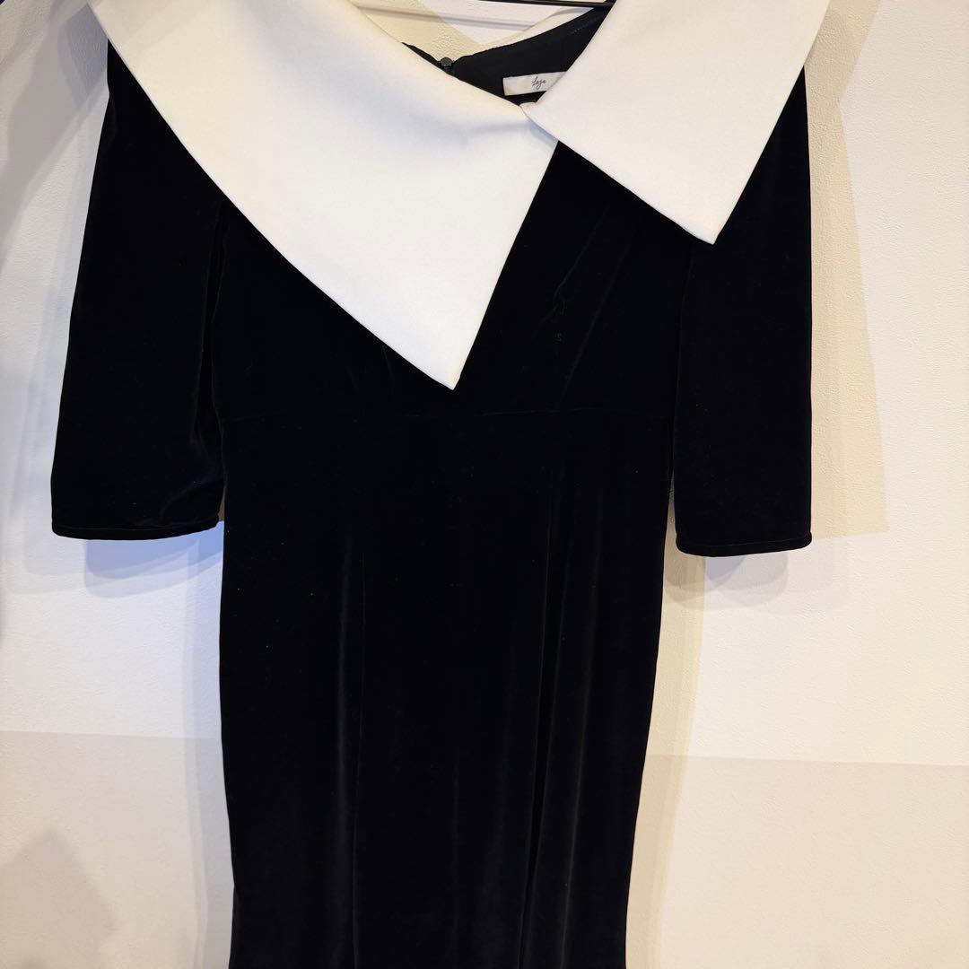 leja アシンメトリービッグカラーベロアマーメイドワンピースドレス