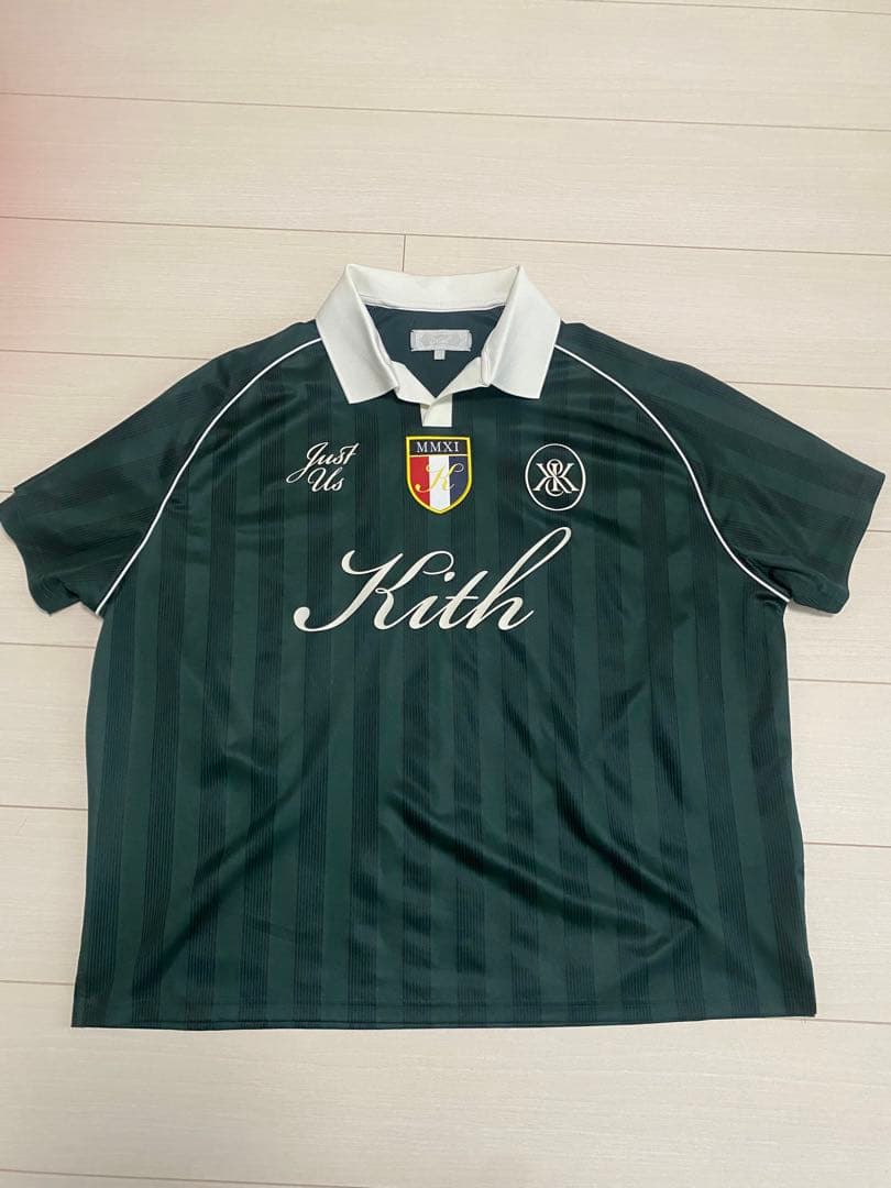 Kith ダークグリーン ストライプ サッカーシャツ L