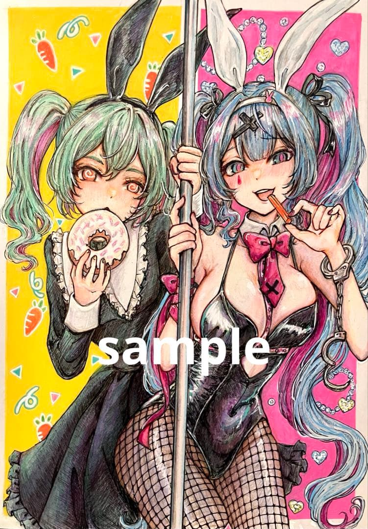 手描きイラスト　色鉛筆画　初音ミク