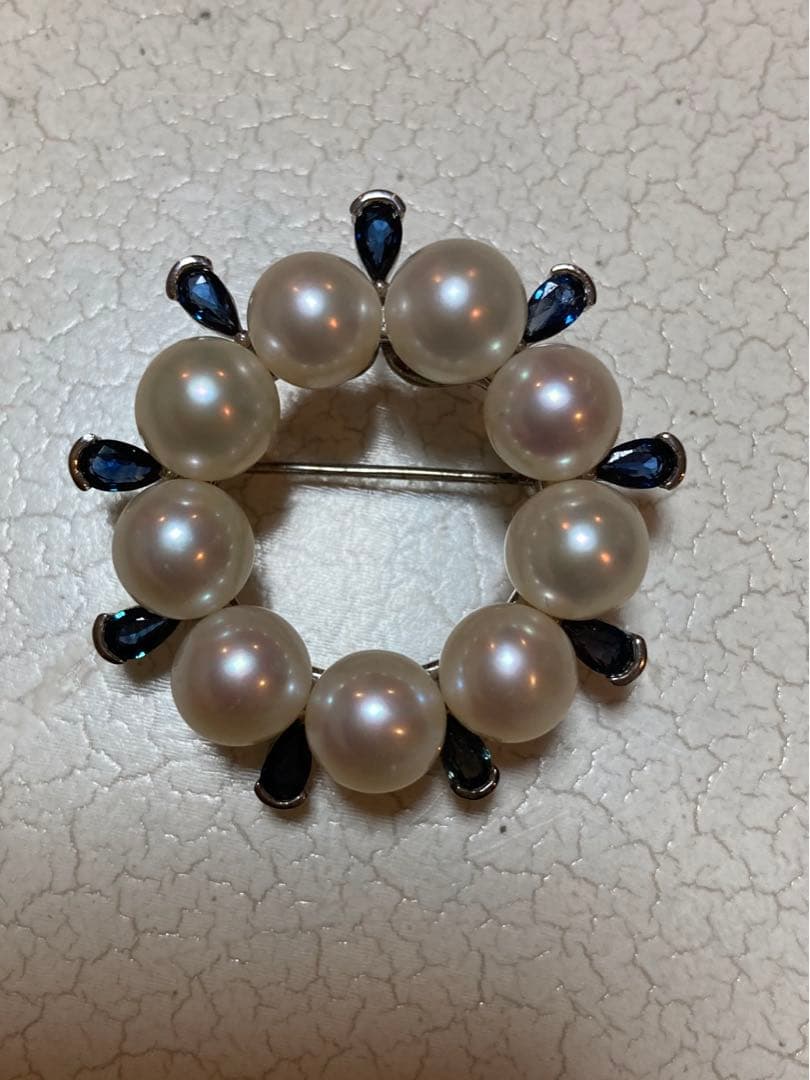 アンティークパール&サファイアサークル、ブローチ兼ペンダントトップ