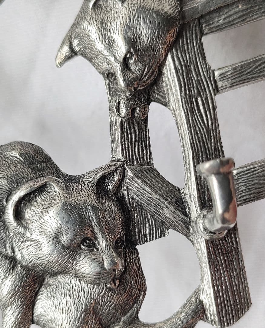 希少　フランスヴィンテージ　猫ちゃんフック　ピューター　アンティーク