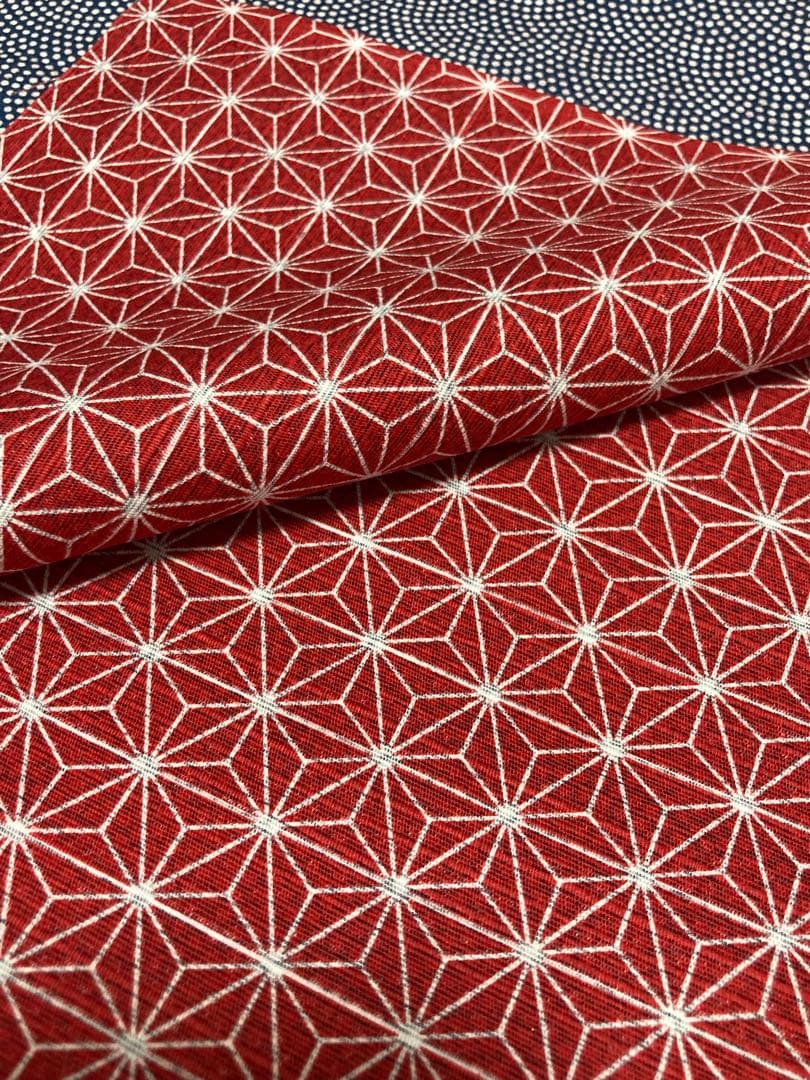 浴衣　反物　両面染め　青海波　麻の葉　紺×赤