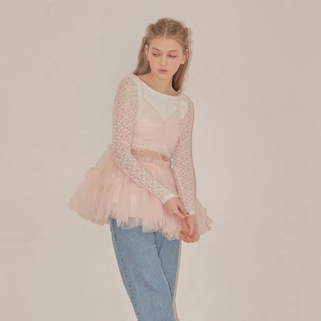 トップス ballerina fairy tulle peplum tops pink