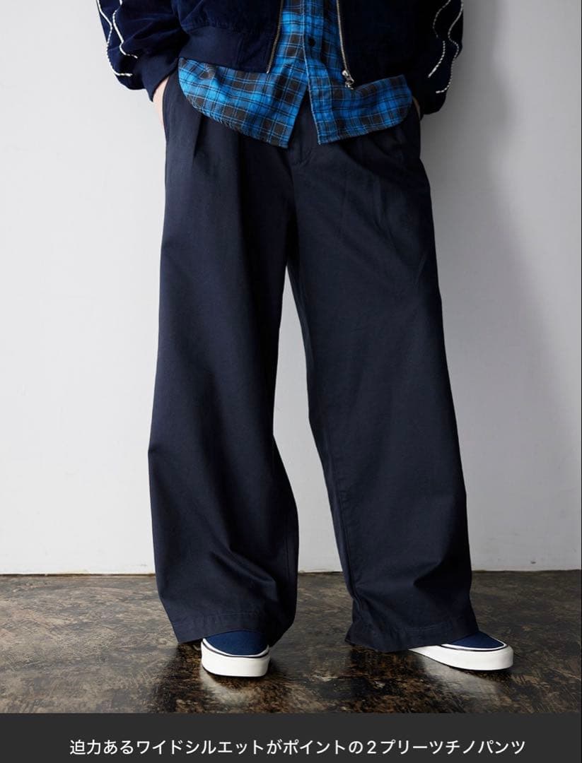 BEAMS ワイドストレート 2プリーツ チノ パンツ サイズ　S