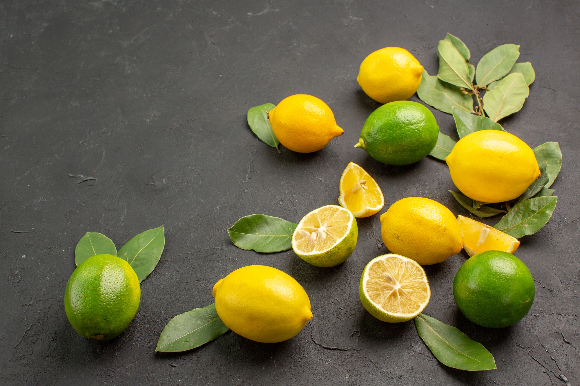 front view fresh lemons sour fruits on dark background lime tree citrus fruit